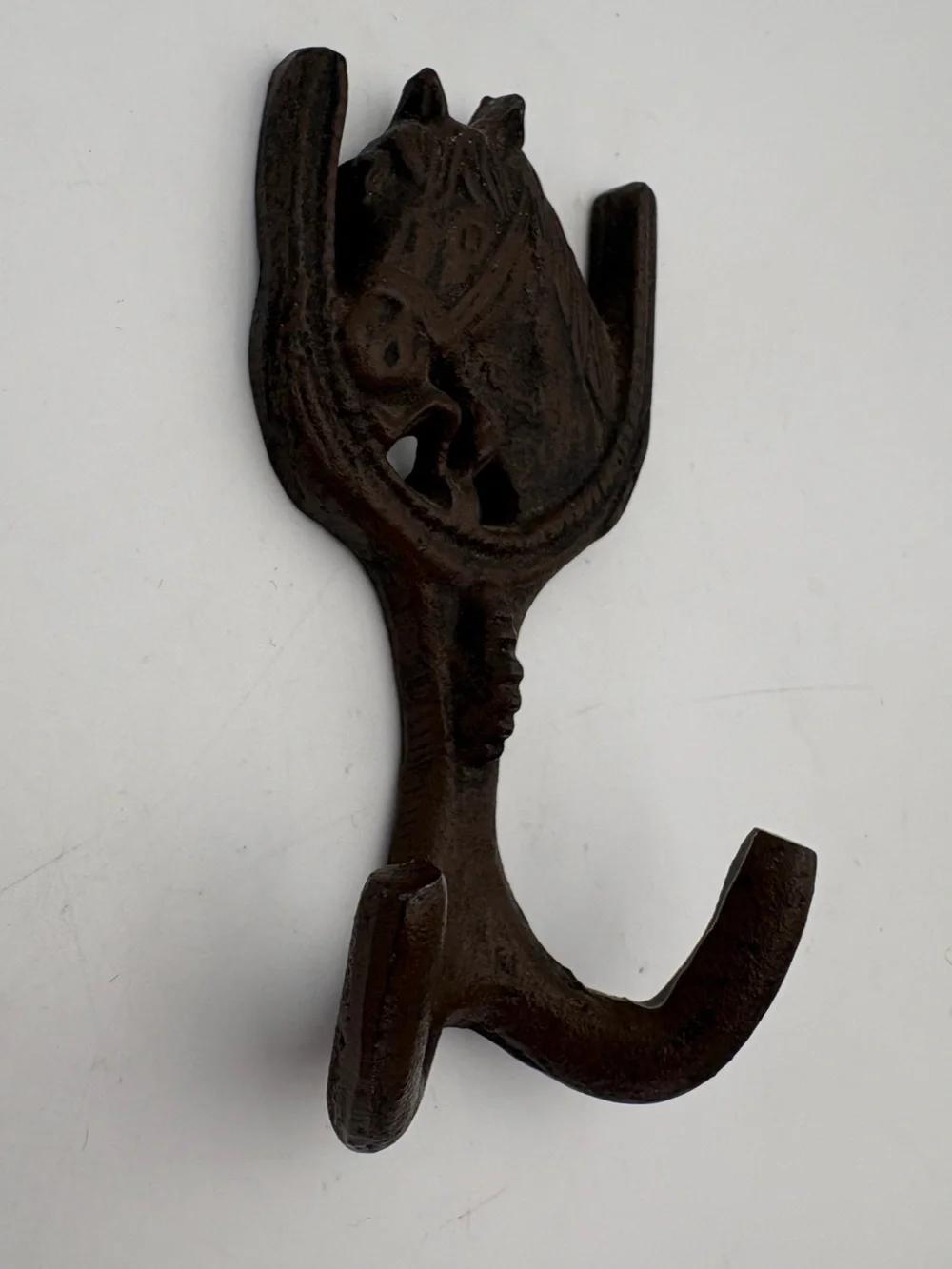 Vintage Heavy Cast Iron Horse and Horse Shoe Two-Prong Wall Hook